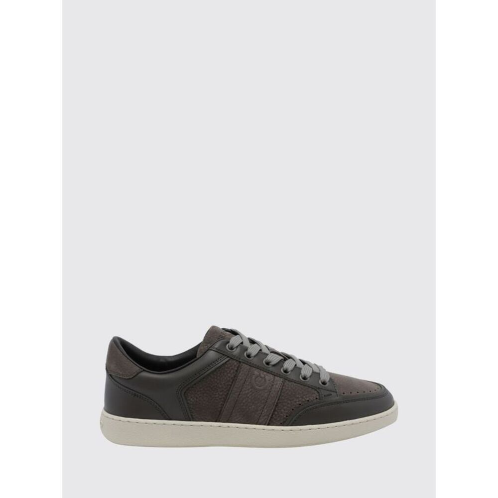 Ferragamo Men Ferragamo Gancini Low-Top Sneakers In Calfskin And Nubuck Leather